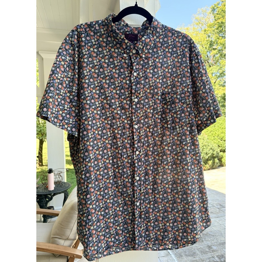 NEW J.Crew Liberty London Mens XXL Floral Poplin Shirt Short Sleeve
